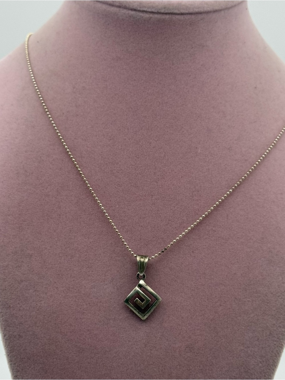 Sterling Silver Aztec Geometric Square Pendant Necklace - Silver